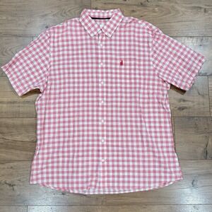 Johnnie-O Mens Button Down Gingham Plaid Red Calyspo Short Sleeve Shirt XXL  2XL